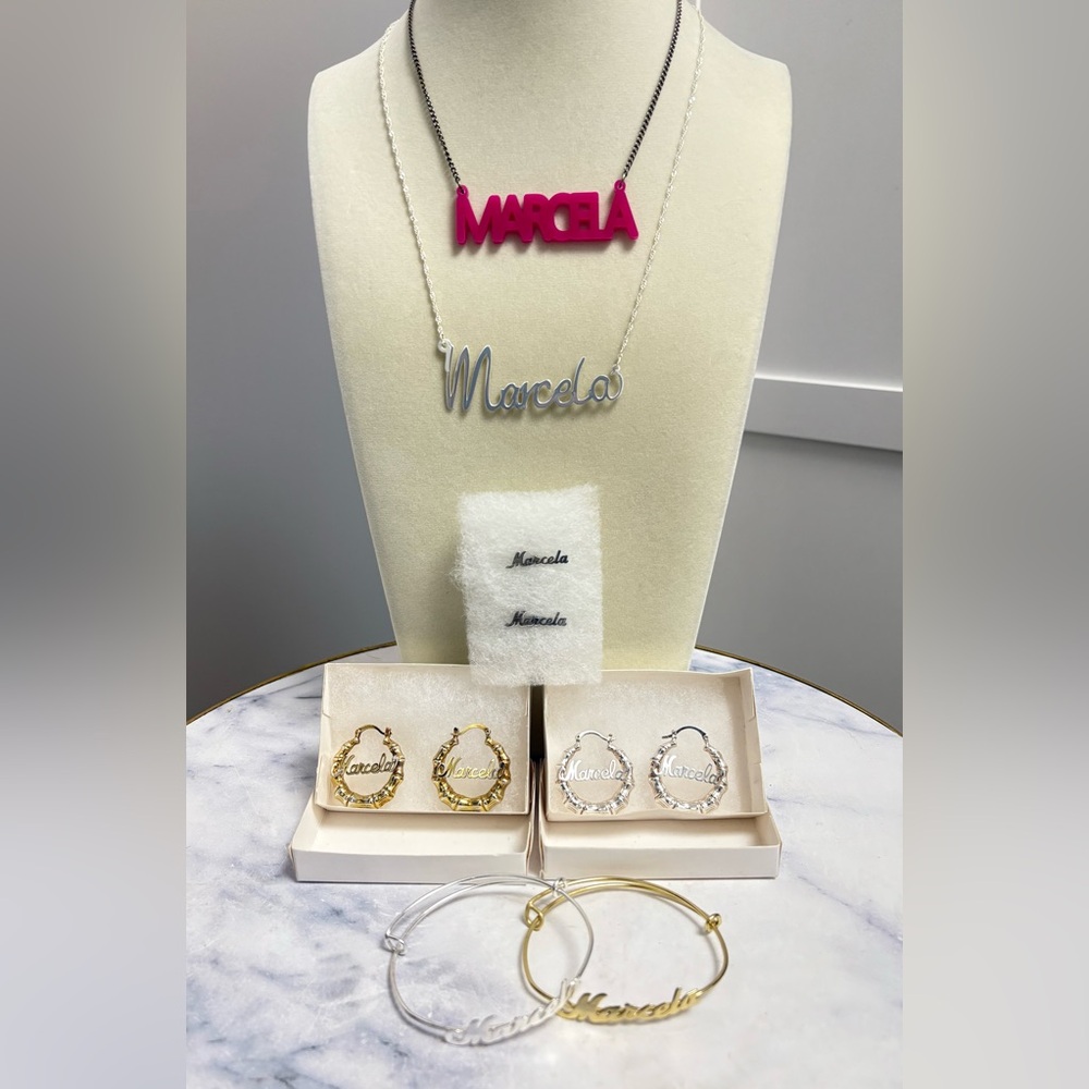 Lot Of 7 Personalized Custom Name Jewelry MARCELA Nameplate Mixed Materials ♥️